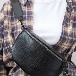 Black Croc-Texture Crossbody Sling Bag